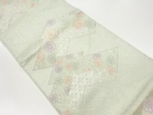 変わり松皮菱に花々・古典柄模様織出し袋帯